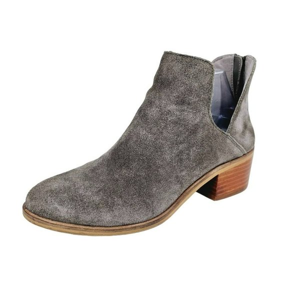 Steve Madden Lancaster Bootie 7.5 Grey Suede Leather Stacked Block Heel Zip Back - Picture 13 of 13
